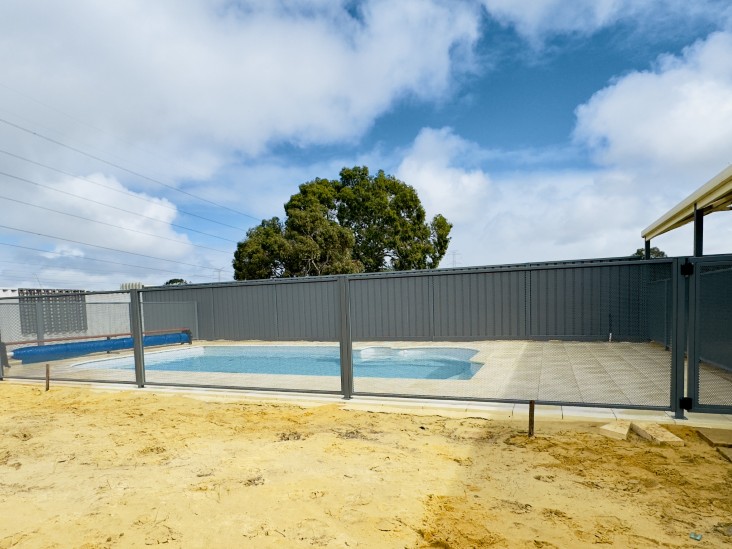 Pure Perf in Textured Woodland Grey-WA - Pool Perf pool fencing